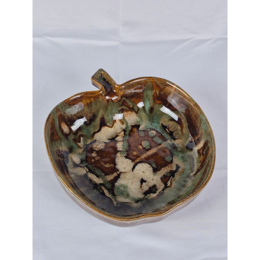 Dryden Pottery Apple Bowl Hot Springs Arkansas Drip Glaze Brown‎ Green Ceramic